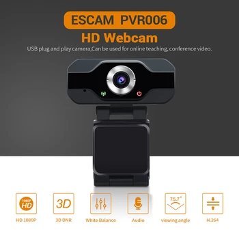 ESCAM PVR006 USB Webcam Full HD 1080P Camera Web Cu Microfon de Anulare a Zgomotului Skype Live Streaming Camera Pentru Calculator