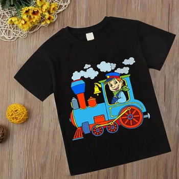 Copii băieți fete trenul albastru cu mânecă scurtă, desene animate tren T-shirt de sus haine 2-14 ani copii imprimate T-shirt pentru copii