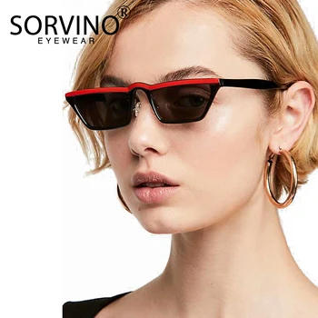 SORVINO 2022 Retro Red Stripe Poligon ochelari de Soare Femei de Designer de Brand Unic Flat Top Spranceana Ochi de Pisica Ochelari de Soare Nuante SVN60