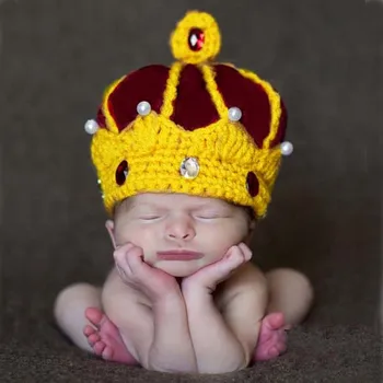 Manual De Croșetat Rege Coroana Copilul Perle De Cristal Căciuli, Pălării Capace Băiat Nou-Născut Fată Fotografie Recuzită Capac Tricotate H125