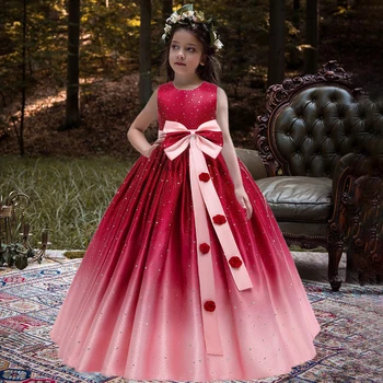 Gradient de Paiete Petrecere de Nunta Rochii pentru Fete Elegante, Ziua Balului Sărbătoare Printesa Rochie de Flori de Crăciun pentru Copii Fata Îmbrăca