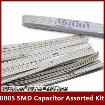 SMD 0805 Condensator Ceramic Asortat Kit 50 de valori*50 buc=2500pcs 1pF~10uF 10V~50V Probe Cip kiT