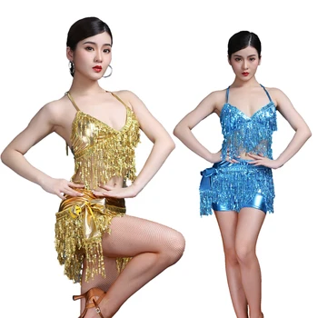 Belly Dance Latină Halter Sequin Top Sutien Curea De Șold Fusta Set Sexy Costum Pentru Petrecerea De Moț Tentația De Performanță Etapă Rochie De 7 Culori