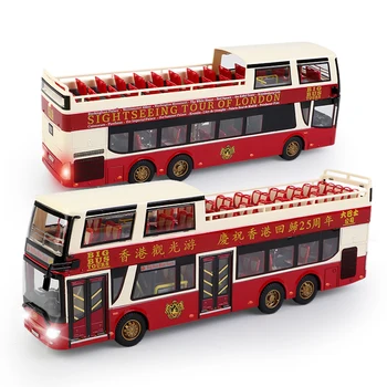 Produs nou, 1:42 aliaj alunecare de simulare double deck Hong Kong sightseeing bus model,Sunet lumina de călătorie cu autobuzul de model,en-Gros