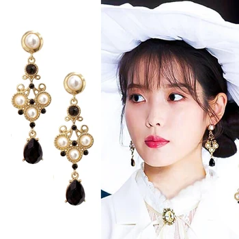 Coreea Style temperament Imitații de Perle Negre Picătură de Apă de Cristal Regal Baroc Clip pe Cercei Non-Străpuns Urechile Pentru Femei