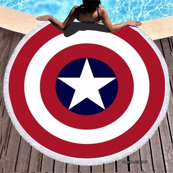 Noul Marvel Captain America Căpitanul Marvel Tipărite Microfibra 150cm Rotund Prosop de Plajă Prosop de Baie cu Franjuri