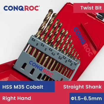 HSS M35 cu Cobalt Twist Set burghie Drepte Coadă cu carcasa de Metal 13-Size 1.5&2.0&2.5&3.0&3.2&3.5&4.0&4.5&4.8&5.0&5.5&6.0&6.5 mm