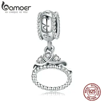 BAMOER 100% Argint 925 Trendy Printesa Coroana Pandantiv Charm se potrivesc Brățară Farmec & Colier Bijuterii Prietena Cadou SCC739