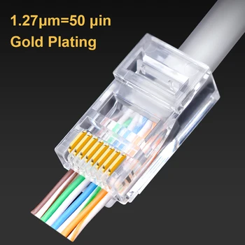 OULLX 50U Conector RJ45 Cat6 UTP Placat cu Aur Trece Prin Cabluri Ethernet Rețea RJ-45 de Capete de Cristal Cat5 Cat5e 20/50/100buc