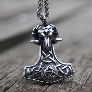 Mjolnir, Ciocanul lui Thor Cap de Oaie din Oțel Inoxidabil Scandinave Păgâne Nordice Nordic Totem Viking Odin Pandantiv Colier Om Amuleta
