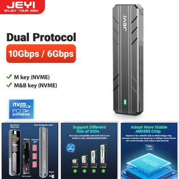 JEYI i9-583 Led din Aliaj de Aluminiu M2 NVMe SSD Caz Dual Protocol HDD Cutie M. 2 NVME SSD pentru USB3.2 Gen2 SSD Cabina pentru M. 2 SSD