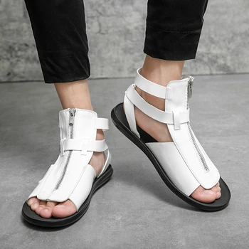 Vară Nouă Bărbați Pantofi de Moda Casual, de Stradă din Rece Culoare Pură PU Roman Cataramă de închidere cu Fermoar Confortabil Personalizate Sandale