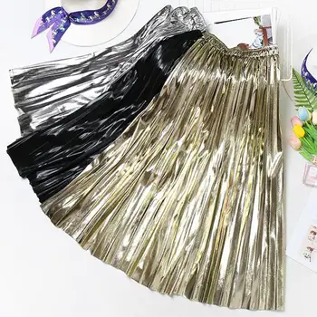 2022 Primăvară Nouă Sosire Meci Luminoase Metalice Stralucitoare Fusta Plisata Faldas Largas Elegantes 3 Culori Disponibile Gratuit Shippin