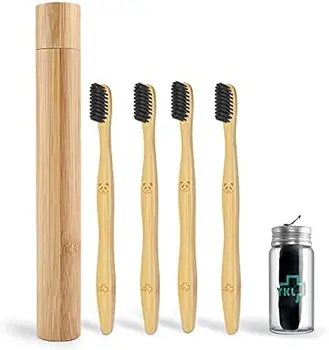 Eco-Friendly de Bambus Periuta de dinti Set-1 Călătorie de Bambus Titularul Periuta de dinti, 4 Biodegradabile periuta de dinti Moale, 1 Sticla de Ata Dentara