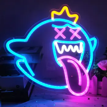 Regele Boo Semn de Neon Fantomă Condus Lumina de Neon cu Estompat Comutator de Jocuri Neon pentru Copii Joc Cameră de Ziua Decor Cadou de Crăciun