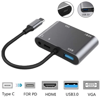 5/4 1 USB 3.0 Hub, VGA Laptop Adaptor PD Taxa de 5 Porturi 4K 3.5 mm Audio Laptop de Tip C Splitter Docking Station