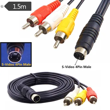 4 Pin Mini-DIN S-Video Plug Cu 3 RCA Mufă Cablu S-Video cu 4 Pini de sex Masculin La 3-RCA de sex Masculin RGB Video Compozit Cablu 1.5 m 5ft