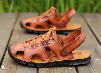2021 vara casual din piele pantofi de plaja barbati talpă moale cusute cu dublă utilizare sandale și papuci de casă