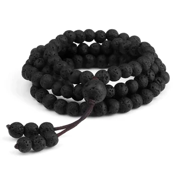 6mm Negru Natural Piatră de Lavă Bratara Meditație, Rugăciune Yoga 108 Mala Margele Colier pentru Femei, Bărbați Brățări Bijuterii Cadou