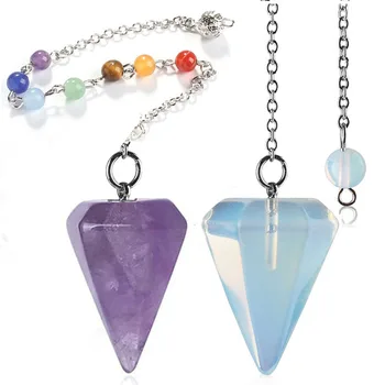 De Dimensiuni mici de Piatră Pendul pentru Radiestezice Ametist, Lapis Opal Cristal Con Vindecare Chakra Lanț Hexagonale Pandantive Pendulo Bijuterii