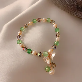 Floare Verde/Roz Cristal Margele Perle de apă Dulce Strand Brățară Coarda Elastica cu Margele Bratari pentru Femei Bijuterii de Moda YBR279