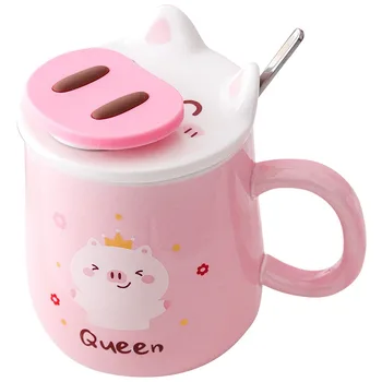 Pink Piggy Ceramice Cana de Cafea 400ml Drăguț Cani de Ceai cu Potrivire Capac Suport de Telefon Suportului de Cană Mare Cadou de Ziua