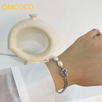 QMCOCO coreeană în Formă de Inimă Brățară de Vară INS Perla Brățară de Lanț de Design de Culoare Argintiu Delicat Femeie Simplă, Cadouri de Nunta