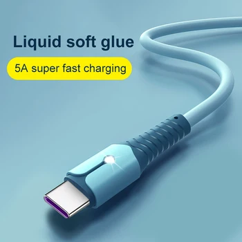 5A USB de Tip C Cablu de Încărcare Rapidă Sincronizare de Date Cablu de Lichid de Silicon Cablu USB-C Pentru Samsung S20 Xiaomi, Huawei Sârmă Încărcător Rapid