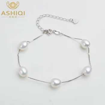 ASHIQI Veritabil 925 Sterling Silver Bratara Pentru Femei de 7-8mm Natural de apă Dulce Pearl bijuterii 4 Culori