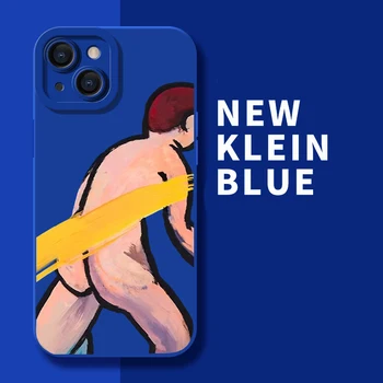 Klein Albastru Culoare de Contrast Telefon Caz Pentru iPhone 14 13 12 11 Pro Max Mini X XS XR 7 8 SE Plus Amuzant Graffiti Silicon de Caz pentru iPhone