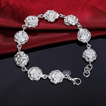 Fierbinte fine de argint 925 floare Trandafir Bratari de lanț pentru femei branduri de moda de petrecere, Cadouri de nunta accesorii Bijuterii