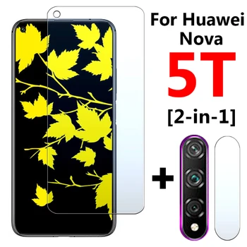 2in1 sticlă de protecție caz pentru Huawei Nova 5 T 5 T Nova5t T5 folie de protectie Ecran Complet Acoperi Temperat Glas Cu Lentilă aparat de Fotografiat