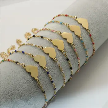 Noua Moda Link-ul Lanț de Cablu Inima de Aur Email Brățară din Oțel Inoxidabil, Bratari Pentru Femei de Moda Bijuterii Cadouri 18cm 1 BUC