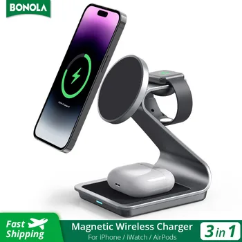 Bonola 3 in 1 Magnetic Wireless Încărcător Suport din Aluminiu pentru iPhone 14/13/12 Pro 30W Rapid de Încărcare Wireless pentru Apple Watch/AirPod