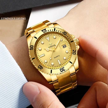 WWOOR Lux Ceas Militar Pentru Barbati de Moda de Aur de Oțel Cuarț Ceas de mână Ceasuri Sport rezistent la apa Data Ceas Relogio Masculino