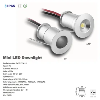 Produs nou 15mm Tăiere 1W Mini LED Downlight 30D/120 Mici Reflectoarelor DC3V/300mA Vitrina Cabinetului de Plafon Lumina 6pc CE Lista