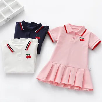 Fete Dress Toddler Copii Bumbac Rochii de Moda pentru Copii Cutat Rochie Frumoasă Copii Haine Guler de Turn-down Fata Rochie de Tenis