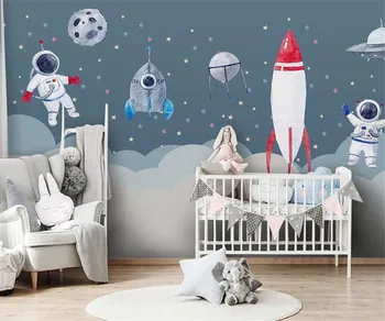 Personalizate Material de Mătase Tapet Nordic simplu de mână-pictat rachetă spațială camera copiilor fată dormitor de desene animate murale 3d tapet