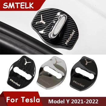 2022 Auto Door Lock Catarama Capac Pentru Tesla Model Y 2021 Accesorii de Blocare a Ușii Fibra de Carbon, Metal Autocolant decor Auto