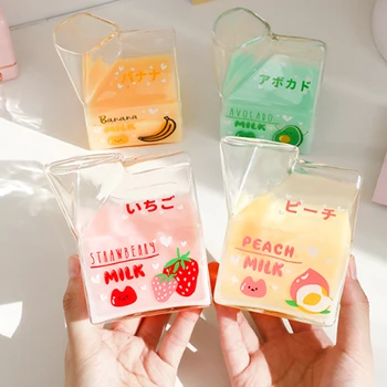 Kawaii Pătrat Cutie De Lapte O Cană De Sticlă Cute Strawberry Creative Cupa Micul Dejun Pentru Acasă Portabil Student Transparent Lapte Cupe