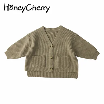 HoneyCherry Nou Băiat Și Fată Scurt În Față Și În Spate Lung Tricotate Pulover De Buzunar Culoare Solidă Cardigan