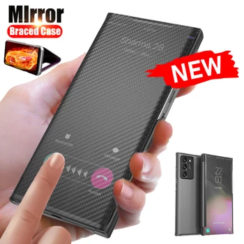 Smart Mirror Caz Flip Pentru Samsung Galaxy Nota 9 NOTE9 Fibra de Carbon Textura Telefon rezistent la Socuri Acoperirea Funda