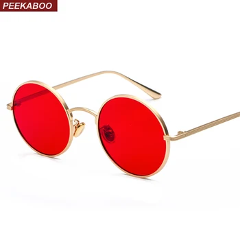 Peekaboo aur de metal rotund cadru ochelari de soare barbati retro 2018 stil de vara femei roșu lentile de ochelari de soare unisex galben, roz, negru