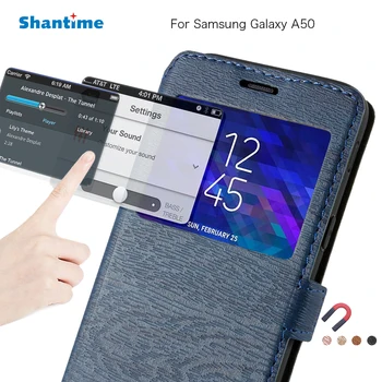 Piele PU Caz de Telefon Pentru Samsung Galaxy A50 Caz Flip Pentru Samsung Galaxy A70 Fereastra de Vizualizare Cartea Caz Silicon Moale Capacul din Spate
