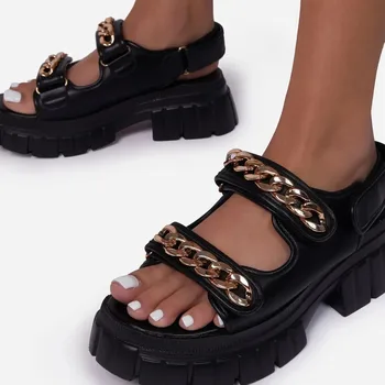 Sandale Femei De Vara Noi 2022 Moda Lanț Gladiator Pantofi Femei Indesata Platforma Sandale Casual Pantofi De Plaja Femei Flip Flops