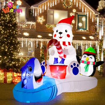 OurWarm Decor de Crăciun Pentru Acasă 2022 Gonflabilă în aer liber 6FT Ursul Polar la Pescuit Cu Pinguini Lumină LED-uri Pentru Xmas Party Decor