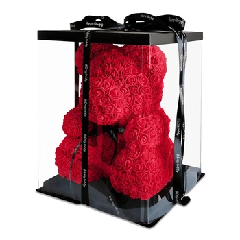 Picătură de Transport maritim 25/40cm Roșu ursulet de Flori de Trandafir Artificial de Crăciun Cutie de Cadou pentru Femei, Cadou de Ziua Îndrăgostiților Urs de Pluș