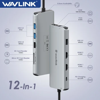 Wavlink USB-C Dual 4K MST Triple Display Docking Station Compatibil HDMI\Video VGA Porturi 87W Livrare de Energie Pentru Windows Mac OS