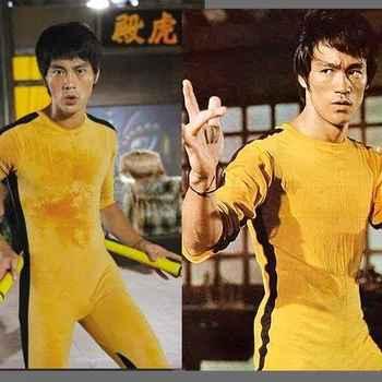 Bruce Lee Salopetă pentru Copil Adulți Galben Wushu Uniforme Kung Fu Set Wu Shu Îmbrăcăminte Chineză Costum pentru Bărbați Seturi de Arte Marțiale