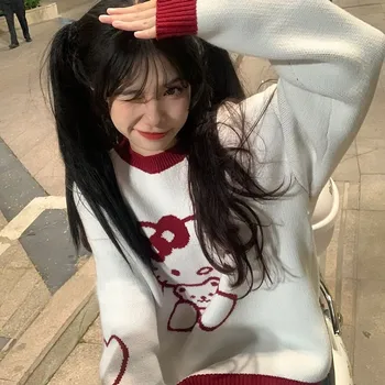 Hello Kitty Jk Pulover Kawaii Pulover Tricotate Sacou 2022 Nou De Desene Animate Anime Fată Ține De Cald Dulce Colegiul Stil Syudent Cadou